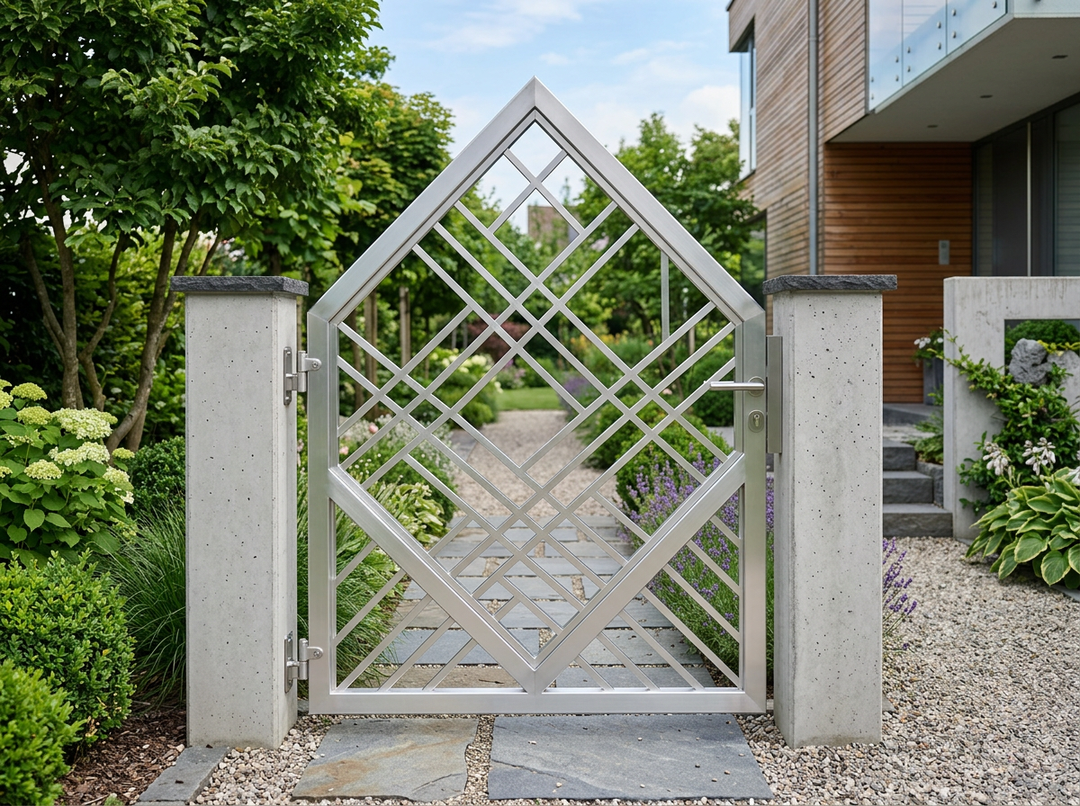Page: Alu-Rhombus-Tor "Elegante". Context: Ausverkauft Tipp Rhombus Sichtschutz-Serie "Verona" | Sib