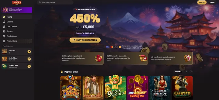 Screenshot der Website von Lucki.Casino