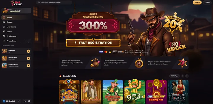 Screenshot der Website von MadCasino