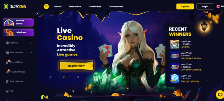 Screenshot der Website von SlotsGem