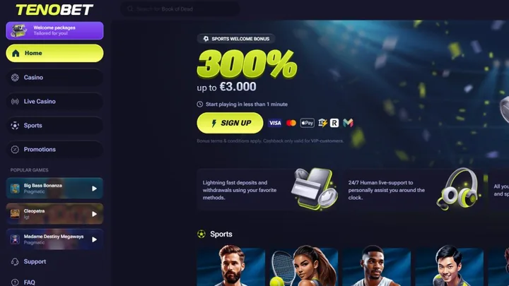 Screenshot der Website von TenoBet